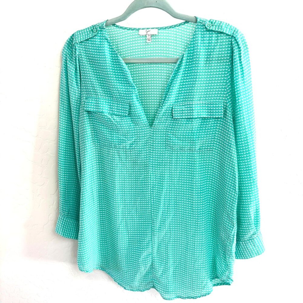 Joie - Long Sleeve Pullover Silk Blouse - Triangle Pattern‎ - Mint Grn - Size XS